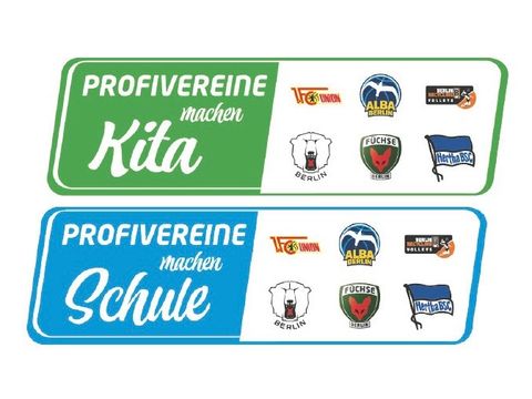 Profivereine machen Kita und Schule. Logos von sechs Berliner Profisportvereinen