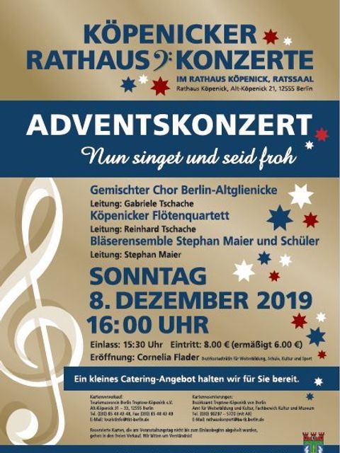 Bildvergrößerung: Plakat zum Adventskonzert im Rathaus Köpenick am 08.12.2019