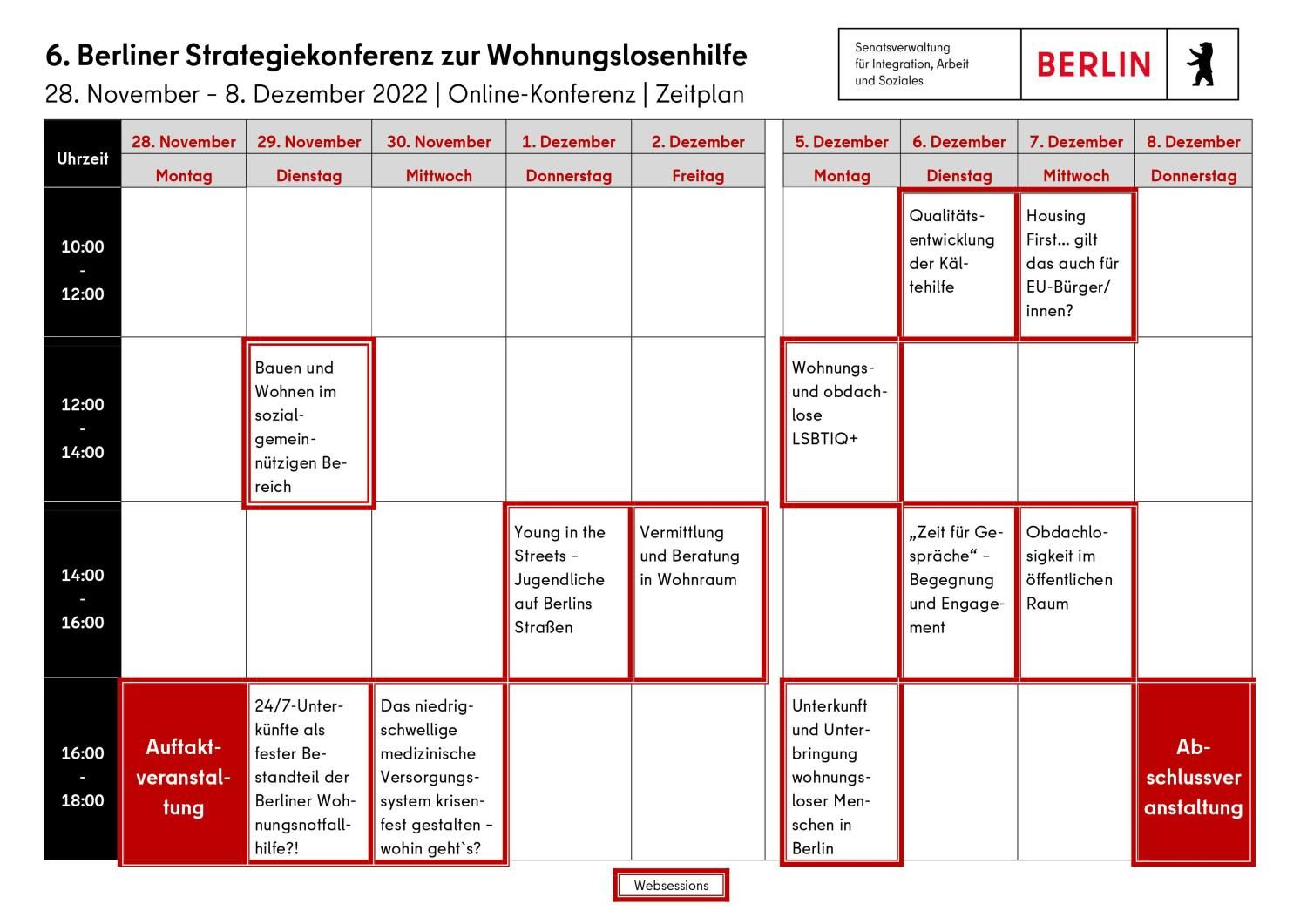 Zeitplan 6. Berliner Strategiekonferenz zur Wohnungslosenhilfe