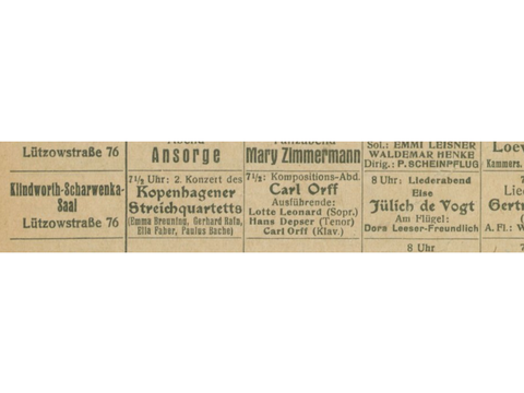 Bildvergrößerung: Führer durch die Konzertsäle Berlins, 28. Februar bis 12. März 1921. Der Liederabend mit Dora Leeser-Freundlich am Flügel fand am 2. März statt