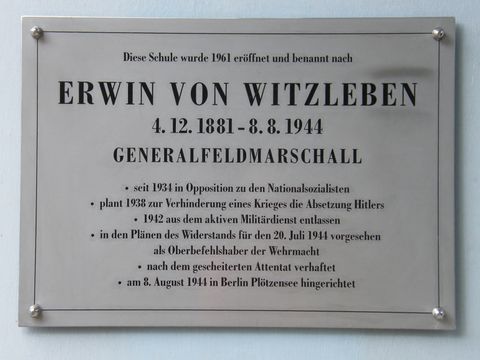 Bildvergrößerung: Gedenktafel für Erwin von Witzleben