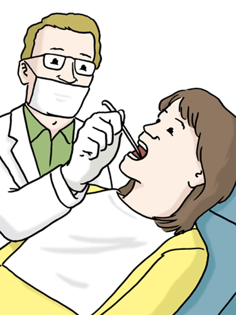 Illustration einer Frau auf dem Zahnarztstuhl