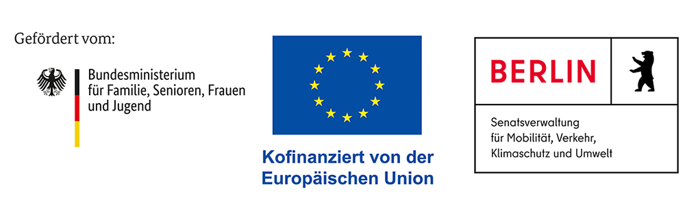 Drei Logos: SenMVKU, EU, BMFSFJ