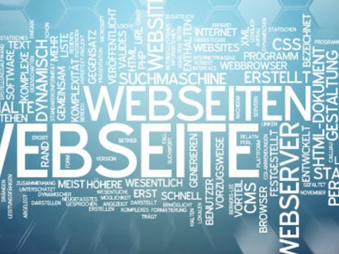 In der Mitte steht das Wort "Webseite". Drum herum Begrifflichkeiten zum Schlagwort "Webseite", wie zum Beispiel CMS, Dynamische Breite, ASP, PHP, URL, Suchmaschine, Webserver usw.
