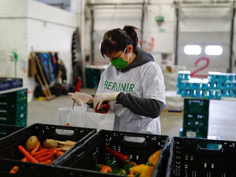 The food banks have many volunteers helping to distribute food to the needy.