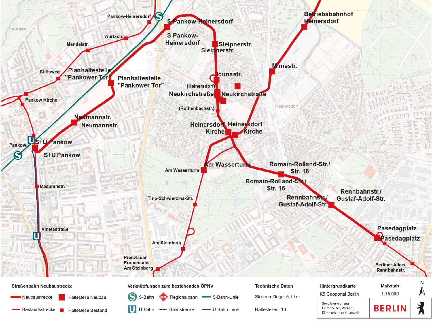 Bildvergrößerung: Abbildung 1: Straßenbahnneubaustrecke Pasedagplatz – S+U-Bahnhof Pankow