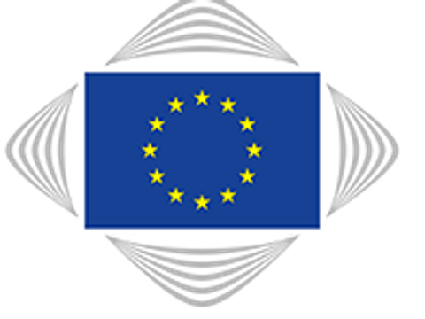Logo des Ausschuss der Regionen, Blaue EU-Flagge von vier Seiten mit Linien umrahmt