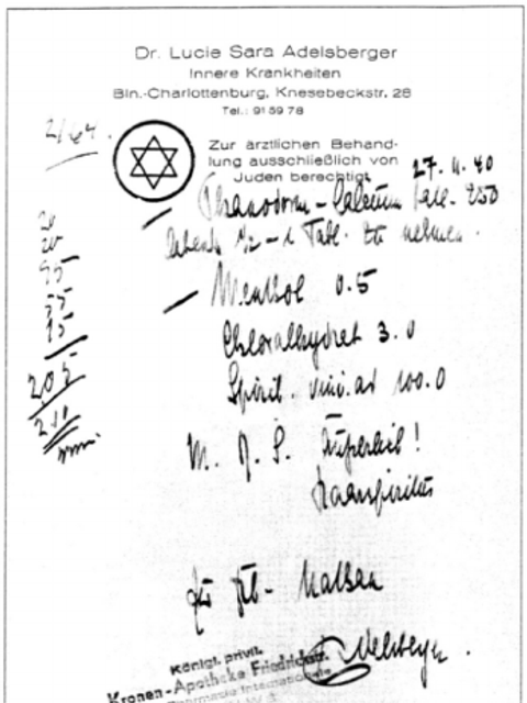 Ein von Lucie Adelsberger am 27. November 1940 ausgestelltes Rezept