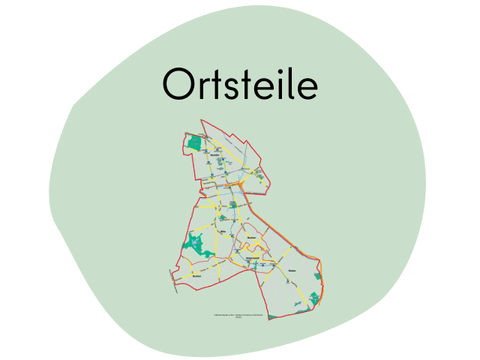 Ortsteile von Neukölln, grüner Kreis mit einer Karte von Neukölln und der Aufschrift: Ortsteile