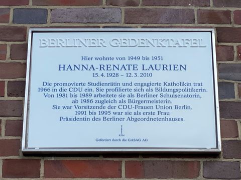 Gedenktafel für Hanna-Renate Laurien