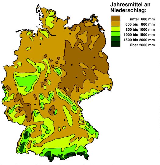 Abb. 1: Niederschlagsmengen in Deutschland 