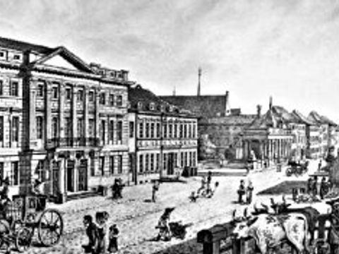 Der Königstor-Platz um 1835. Links im Bild ist das Königstädtische Theater zu sehen.