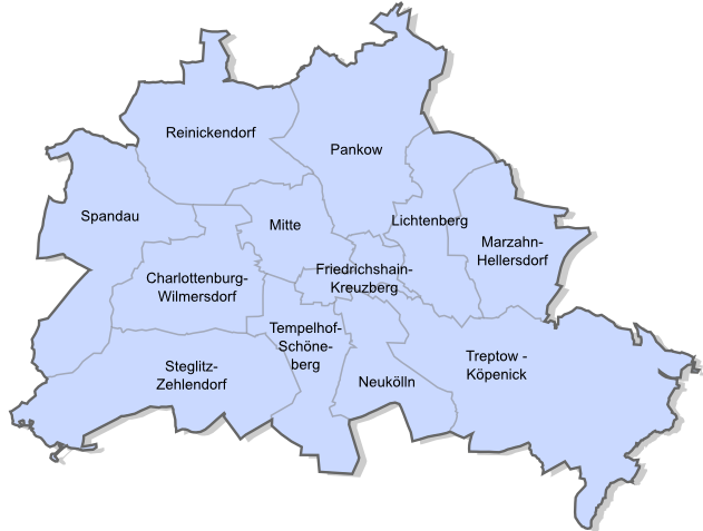 Karte von Berlin mit den Bezirken