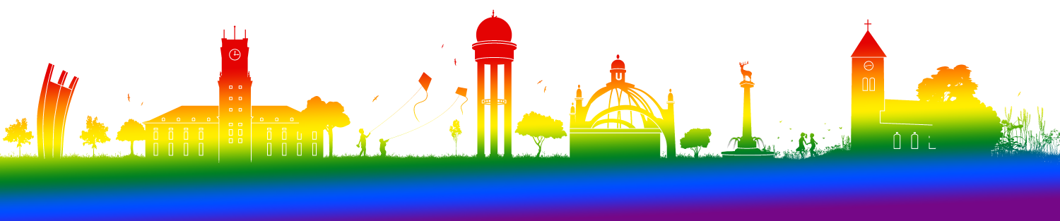 Skyline des Bezirks in Regenbogenfarben