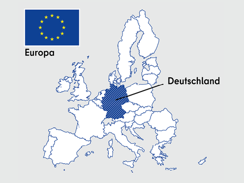 Karte von Europa, Deutschland markiert und Europaflagge