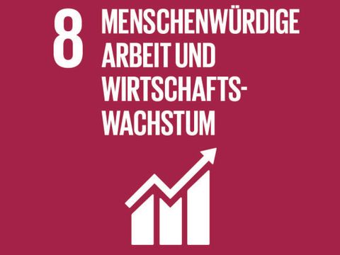 Bildvergrößerung: Sustainable Development Goal Nummer 8: „Menschenwürdige Arbeit und Wirtschaftswachstum“. 