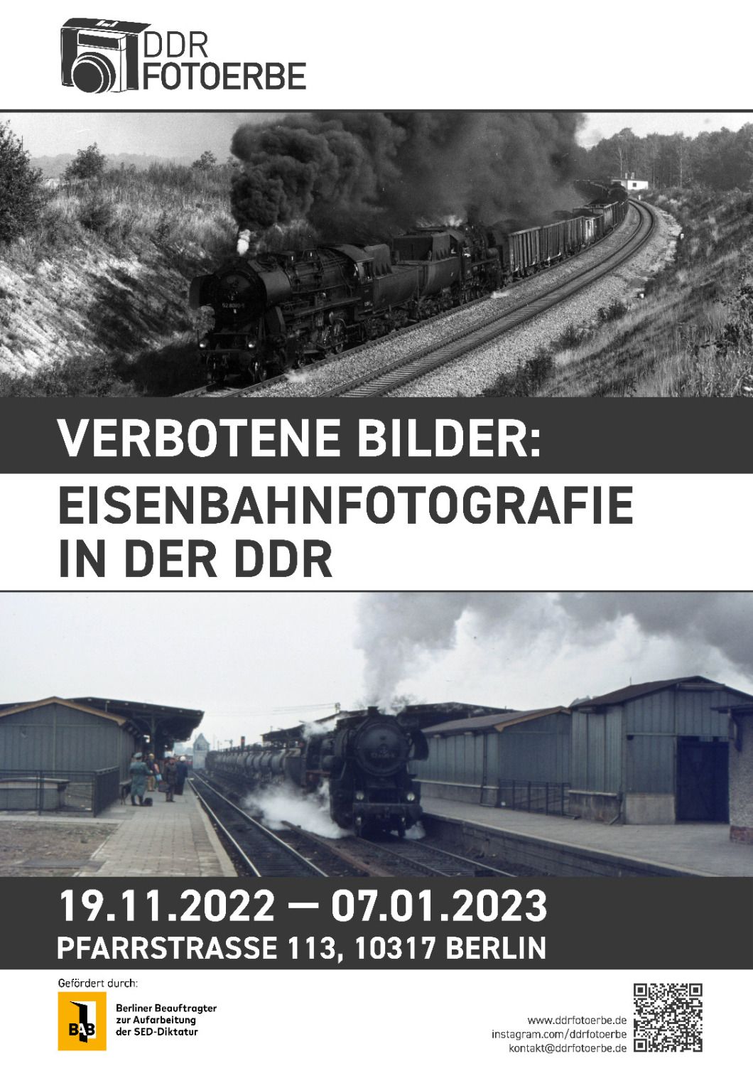 Plakat Ausstellung "Verbotene Bilder: Eisenbahnfotografie in der DDR