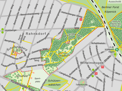 Bildvergrößerung: Karte des NSG und NATURA-2000 Gebiet Wilhelmshagen-Woltersdorfer Dünenzug