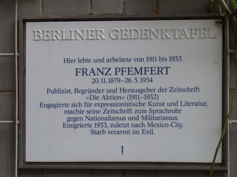 Gedenktafel für Franz Pfemfert, 17.8.2010, Foto: KHMM