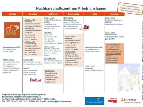 Bildvergrößerung: Wochenplan NBZ Friedrichshagen