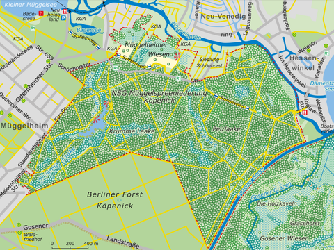Bildvergrößerung: Karte des NSG Müggelspreeniederung Köpenick - Krumme Laake / Pelzlaake