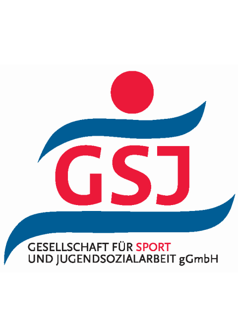 Logo der Gesellschaft für Sport und Jugendsozialarbeit gGmbH. Abstrakte Darstellung eines Menschen mit den Inititalien GSJ