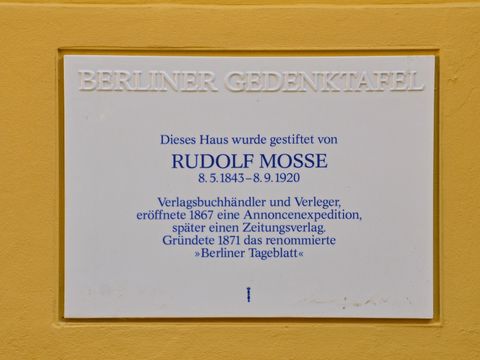 Gedenktafel für Rudolf Mosse, 9.7.2013, Foto: Raimund Müller