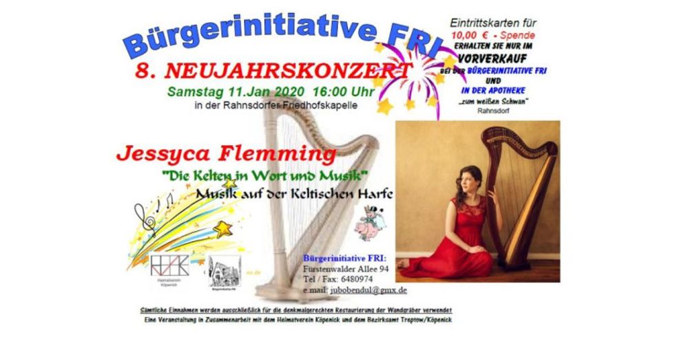 Plakat zum Neujahrskonzert 2020 in der Friedhofskapelle Rahnsdorf am 11. Januar 2020