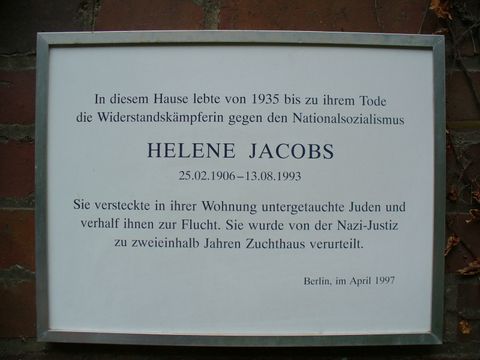 Gedenktafel für Helene Jacobs, 15.6.2009, Foto: KHMM