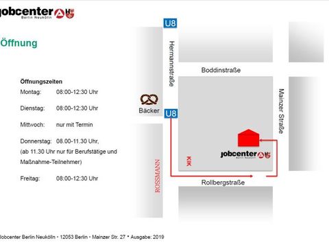 Bildvergrößerung: Wegbeschreibung Jobcenter Neukölln Mainzer Strasse