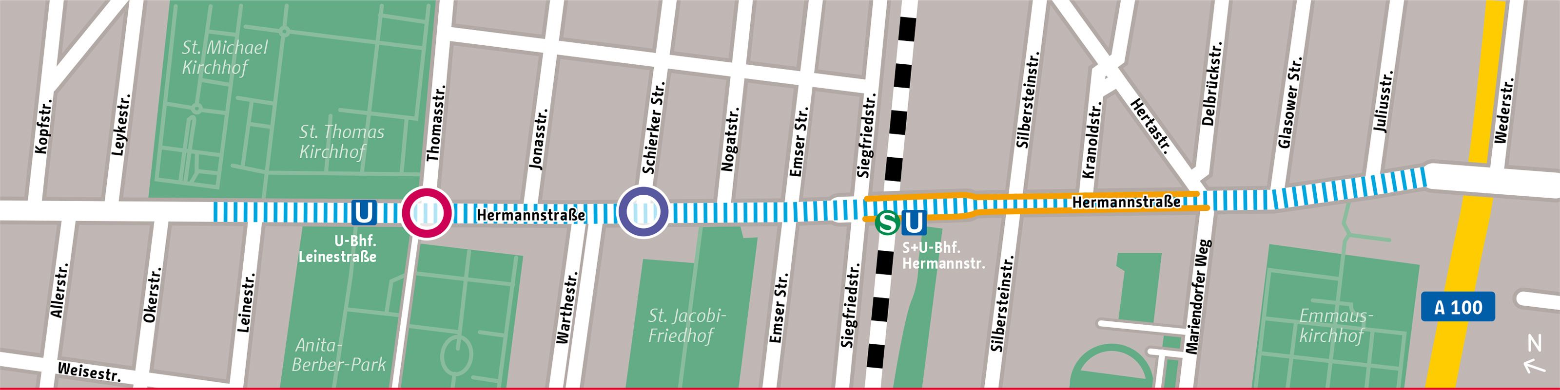 Kartenausschnitt Fahrradsttraße Hermannstraße