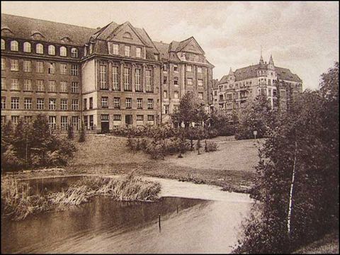 Fennsee mit Hindenburgschule, Postkarte um 1920