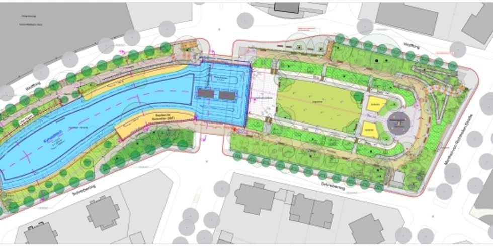 Planausschnitt zur Vorplanung der Sanierung Kynastteich und Garten der Blumen und Wasserspiele