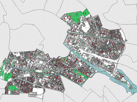 Standorte der sozialen, grünen und kulturellen Infrastrukturen im Bezirk Friedrichshain-Kreuzberg