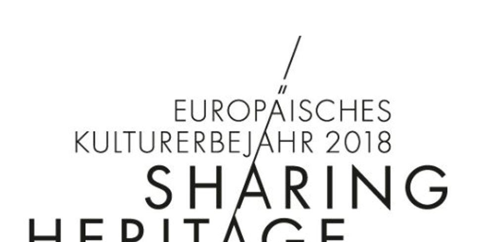 Schwarzer Schriftzug Sharing Heritage auf weißem Untergrund