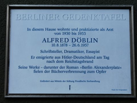 Gedenktafel für Alfred Döblin, 26.1.2012, Foto: KHMM
