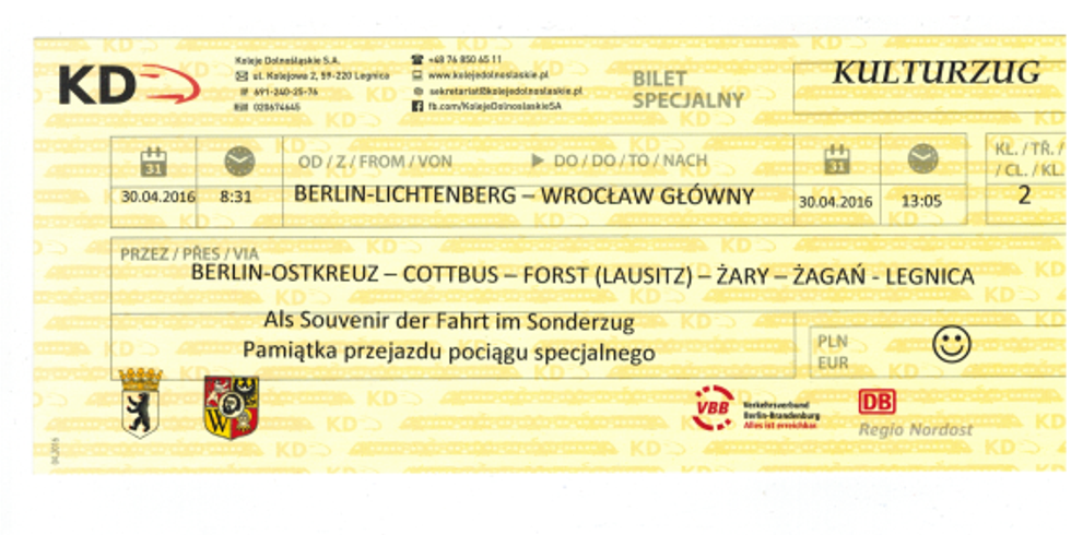 Souvenir-Fahrkarte vom Sonderzug Berlin-Wroclaw