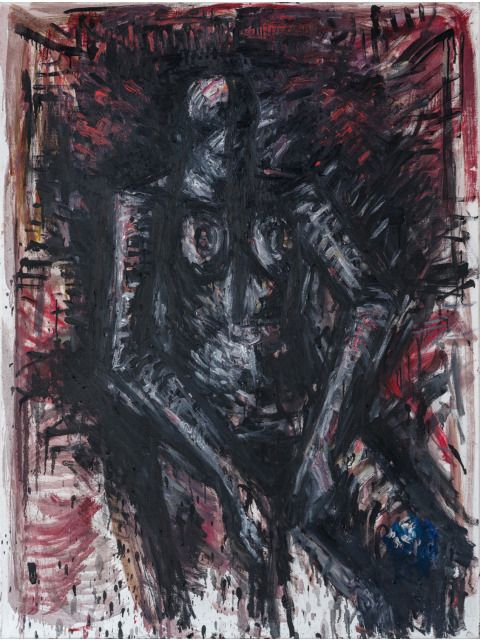 Bildvergrößerung: Lothar Böhme: Sitzender Akt, 2022, Öl auf Leinwand, 190×110 cm