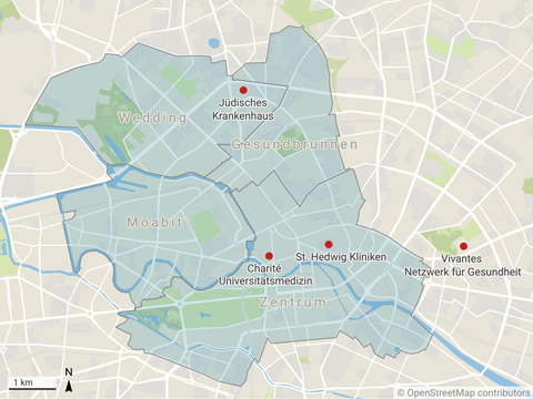 Bezirkskarte der psychiatrischen klinischen Versorgung in Berlin-Mitte