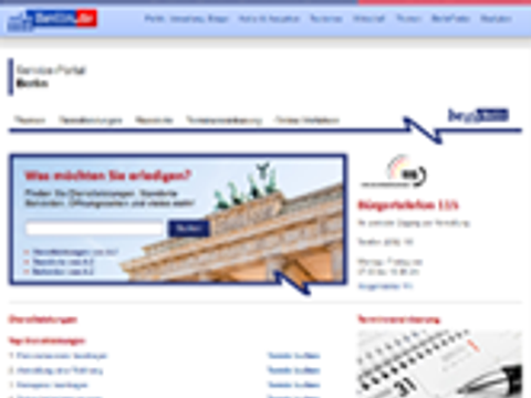 Screenshot der Webseite des Service-Portals Berlin