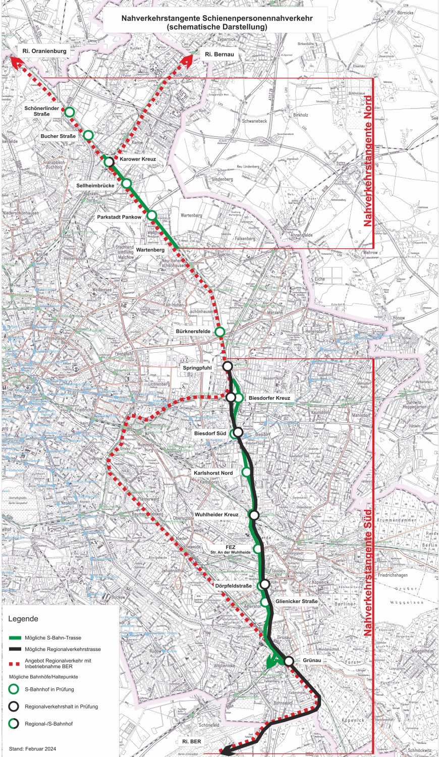 Nahverkehrstangente zum Schienenpersonennahverkehr auf dem östlichen Berliner Eisenbahnaußenring (schematische Darstellung)