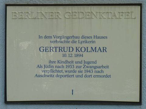 Gedenktafel für Gertrud Kolmar, 6.9.2011, Foto: KHMM