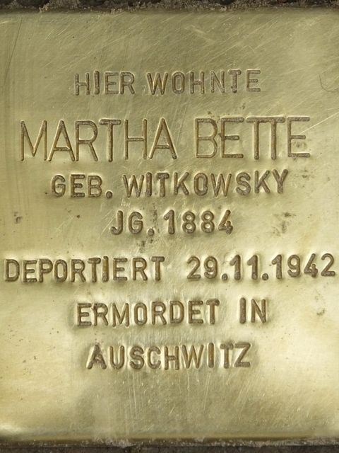 Stolperstein Martha Bette, Foto:H.-J. Hupka, 2014