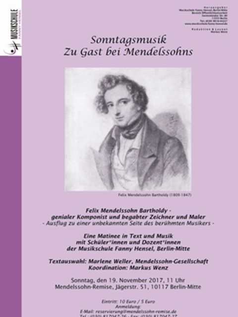 Plakat Sonntagsmusik 2017: Zu Gast bei Mendelssohns