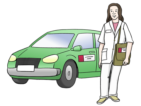 Auto und Mitarbeiterin eines Pflege-Dienstes