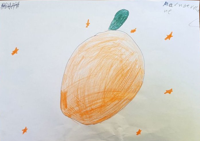 Kinderzeichnung einer Mandarine
