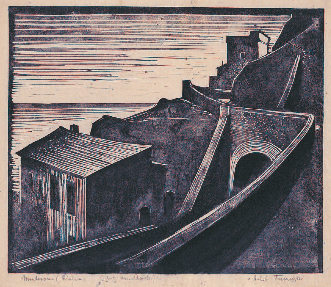 Herbert Tucholski: Monterosso, 1933. Holzschnitt. 41,8 x 50,1 cm