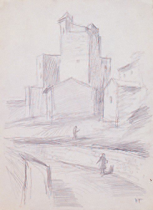 Herbert Tucholski: Terracina, 30er Jahre. Bleistift, Kreide. 29,5 x 21,5 cm
