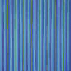 Gabriele Evertz: Four blues + green (Egyptian), 2008, Acryl auf Leinwand, 91 x 91 cm