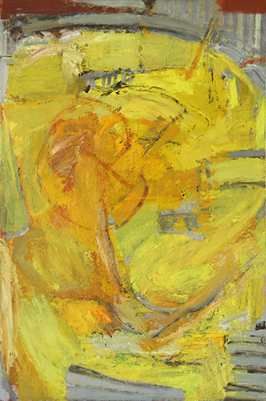 Jörg-Uwe Jacob: "auf dem Tisch", 2014, Öl auf Karton, 95 x 63 cm